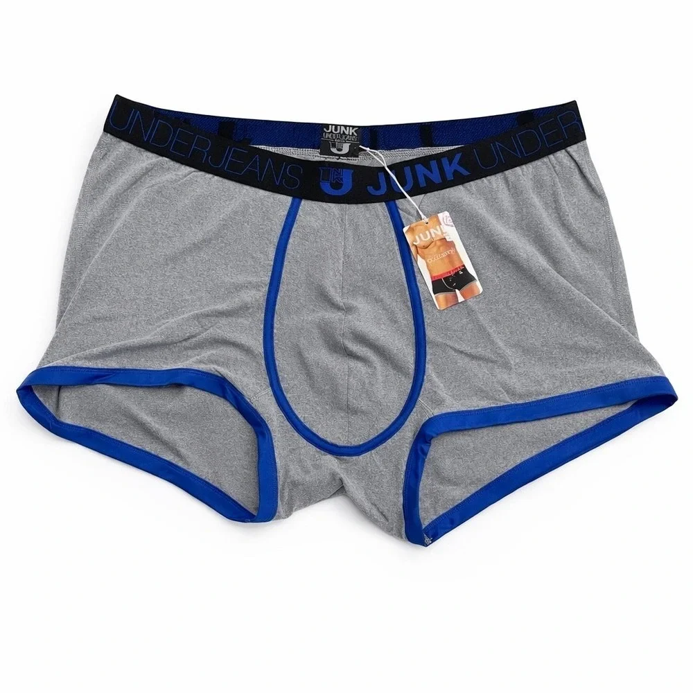 Junk Underjeans Royal Vibe Mens Gray Blue Trim Trunk Boxer Shorts 3XL/XXXL New